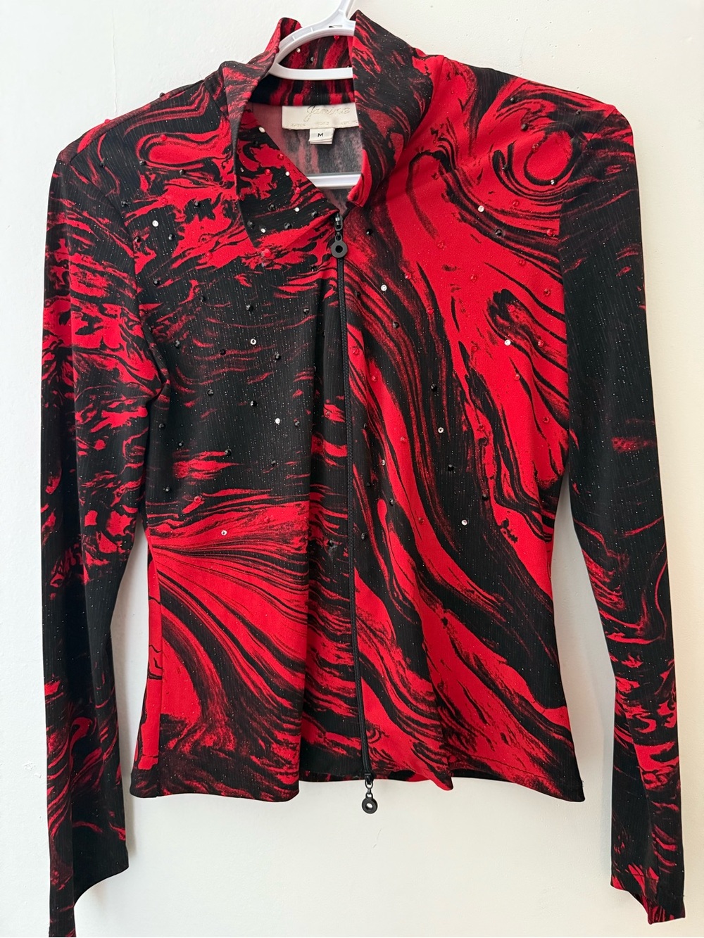 Women's Red & Black Abstract Button-Front Shirt Jacket
